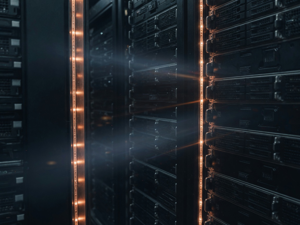Server racks with a vertical copper light strip